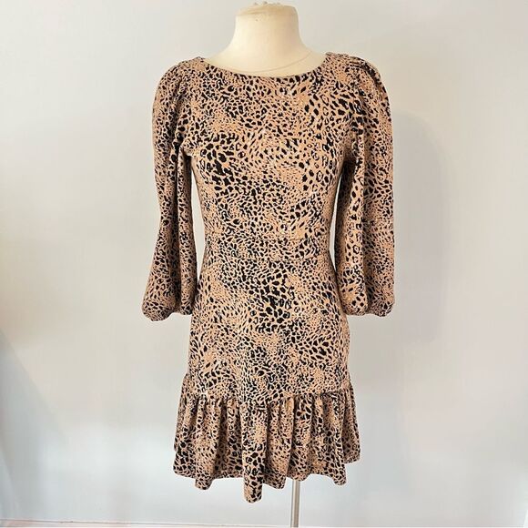 Anthropologie Maeve Knit Cut-Out Bow Tie Leopard Animal Print Dress Size 6 - Picture 3 of 9